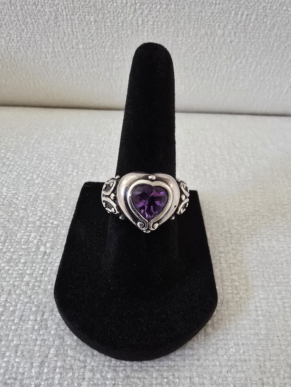 Vintage Brighton 925 Sterling Silver & Amethyst Heart Shaped Ring Size 6